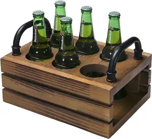 Rustic 12 Slot Beer Bottle Serving Crate with Carrying Handles
