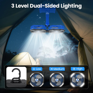 พัดลมพกพาที่ใช้แบตเตอรี่ สามในหนึ่งเดียว พร้อมไฟ LED รีโมทคอนโทรล ปรับส่ายได้ สำหรับเต็นท์ ปิกนิก สถานที่ทำงาน ห้องนอน - Product Image 4
