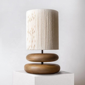 مصباح مكتب <span class=keywords><strong>LED</strong></span> عصري من الخيزران مع غطاء خشبي، مصباح طاولة أبيض للاستخدام في غرفة النوم، مصدر ضوء صديق للعين - Product Image 1
