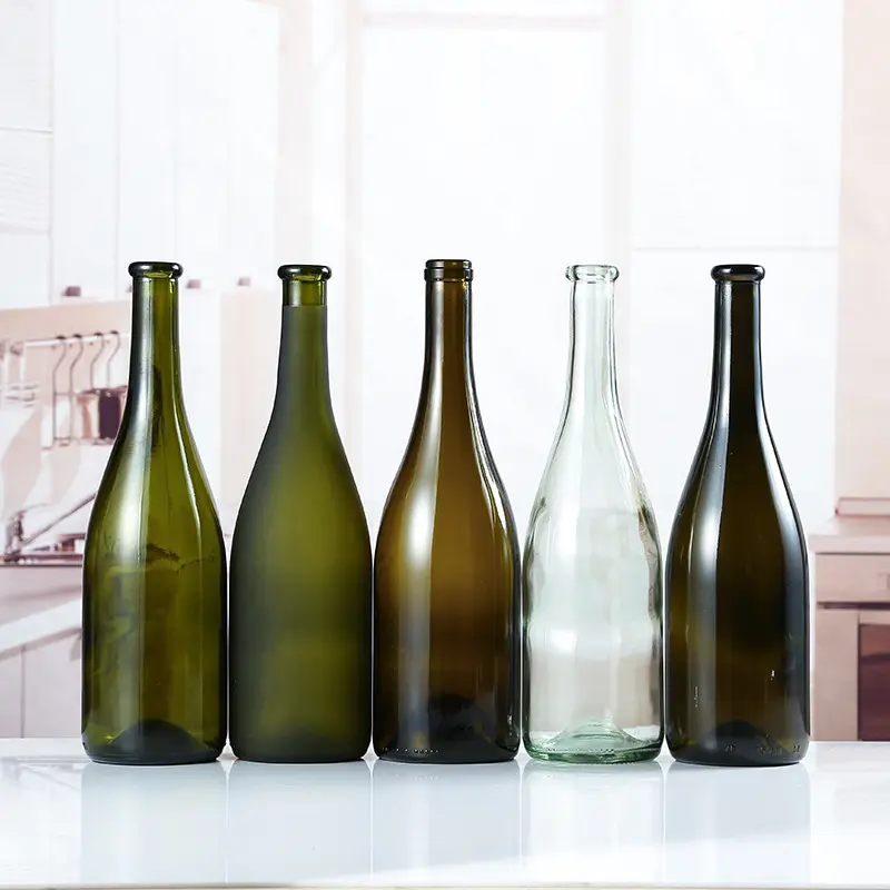 Garrafas de vidro personalizadas de vinho tinto, garrafas de vidro verde escuro e transparente