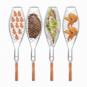 Panier de cuisson en fil d'acier inoxydable pour barbecue avec poignée en bois, facile à nettoyer, résistant à la chaleur, pour grillades de poisson, cuisine extérieure - Product Image 1