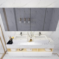 Design moderne de luxe Ensemble de coiffeuse de salle de bain à double évier Miroir régulier Ample rangement Panneau de porte en marbre laqué résistant à l'eau