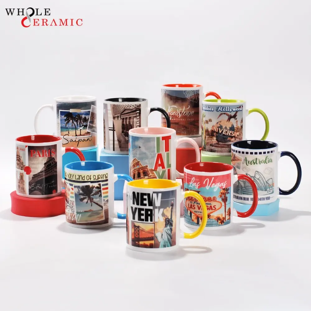 Caneca de subolmação 15oz 12oz de cerâmica, caneca branca com 2 tons para café cerâmica