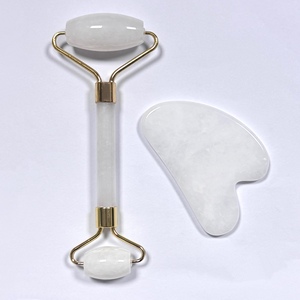Relieve Fatigue <b>Jade</b> Beauty Massager Natural <b>Jade</b> <b>Roller</b> Gua Sha White <b>Jade</b> Gua Sha Set - Product Image 4