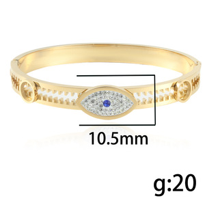 Bracelet pour femme en acier inoxydable doré avec incrustation de cristal, motif œil porte-bonheur, bijou tendance pour le quotidien - Product Image 3