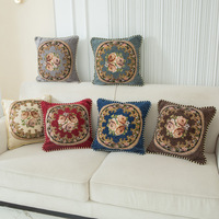 Housse de coussin décorative européenne ethnique tissée géométrique florale en jacquard pour canapé et chambre à coucher
