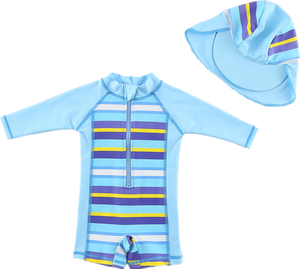 Traje de Baño de una Pieza para Bebés Niños, Manga Larga, Cierre de Cremallera, Secado Rápido, No Tóxico, Diseño a Rayas, Ropa de Playa, Protección Solar UPF 50+ - Product Image 5