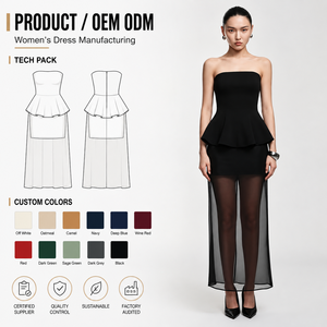 <span class=keywords><strong>Robe</strong></span> longue peplum sans manches unie pour femme, avec superposition en mousseline transparente double couche, idéale pour les soirées et les fêtes, vente en gros sur mesure - Product Image 1