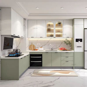 أثاث منزلي بسيط حديث ، تصميم مطبخ مخصص على الطراز الأوروبي ، خزانات مطبخ بخزانة مسطحة - Product Image 2