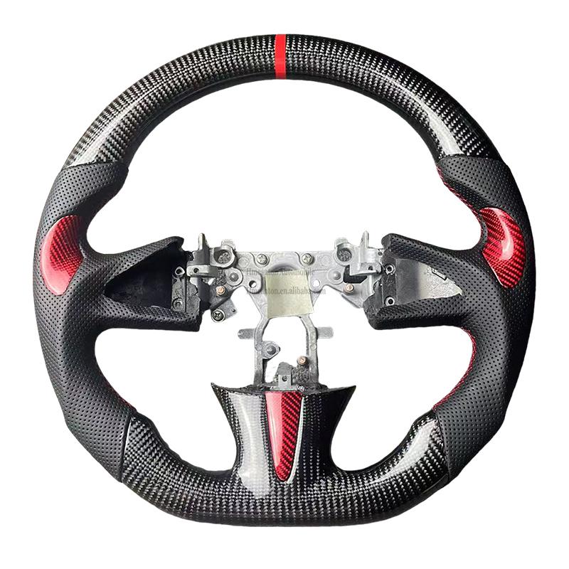 Cuir + poignée de fibre de carbone + couture rouge de rayure