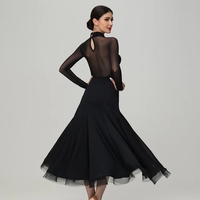 Robe de danse de salon moderne à manches longues noire pour femmes, taille grande, personnalisable, robes de compétition