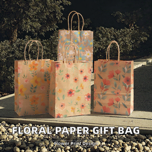 Bolsas de Papel Kraft Desechables para Souvenirs con Diseños Florales y Asa Larga para Ropa y Empaque de Regalos - Product Image 2
