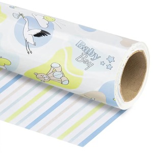Papier d'emballage cadeau personnalisé pour bébé garçon, rouleau de papier d'art recyclable double face 100 g/m², couché, compatible impression offset écologique - Product Image 1