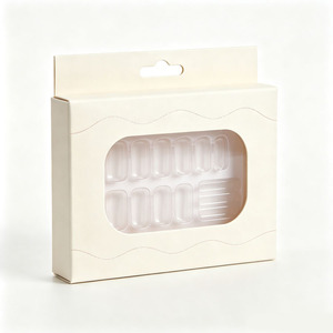 Boîte d'emballage pour faux ongles avec fenêtre de présentation, plateau en plastique pour ongles artificiels, boîte cosmétique rectangulaire en carton ivoire - Product Image 2