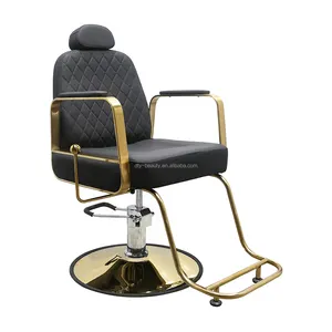 DTY复古黑色和金色理发师造型椅美发沙龙液压倾斜家具