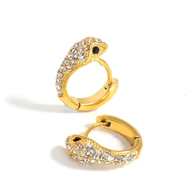 Cá Nhân Sang Trọng Phụ Nữ Trang Sức 18K Mạ Vàng Thép Không Gỉ Mirco Pave CZ Kim Cương Bling Rắn Huggies Hoop Bông Tai