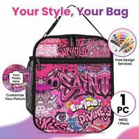 Tas Makan Siang Pink Street Art Grosir, Tahan Air, Bahan Poliester, Kotak Makan Siang Sekolah untuk Remaja, Layanan POD Personalisasi
