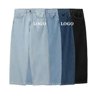 Moda özel Logo erkekler Baggy kot açık mavi pantolon klasik stilleri kot Homme Baggy Denim pantolon gevşek düz Baggy kot