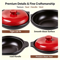 Casserole plate en céramique à induction, motif écailles de dragon, avec couvercle en dôme et poignée non amovible, résistante aux hautes températures, compatible gaz, écologique