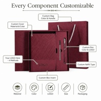 Nouveauté : Ensemble cadeau de carnet A5 en cuir PU bordeaux avec logo personnalisé, stylo et recharge, fermeture magnétique, pour entreprises