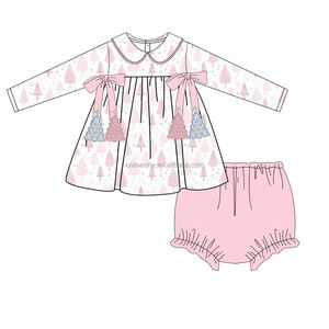 Girls Clothing <strong>Christmas</strong> Design Fall Peter Pan Collar <strong>Christmas</strong> Tree Applique Girls 2 Piece <strong>Outfits</strong> - Product Image 2