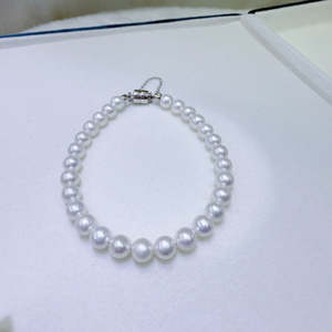 Bracelet en argent sterling et boucle en fer, perle d'eau douce ronde de 5 à 6 mm, presque sans défaut, Aurora, longueur au choix - Product Image 3