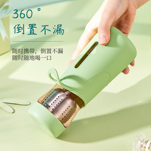 Customized High Temperature Resistant Glass Water Cup With Tea Strainer Portable Office Use - Product Image 4