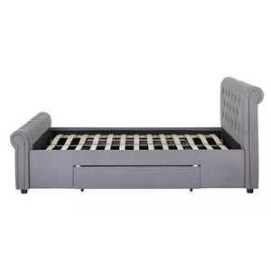 Cadre de <span class=keywords><strong>lit</strong></span> avec tête de <span class=keywords><strong>lit</strong></span> et Tables latérales de <span class=keywords><strong>lit</strong></span> rembourré américain de 6 pieds en tissu gris ou marron - Product Image 6