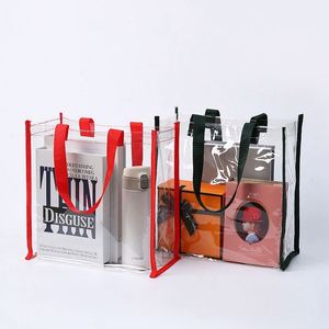 Custom PVC Tote Bags - Clear Plastic Shopping Bags with Durable Sewn Handles <b>for</b> Promotional <b>Gifts</b> - Product Image 2