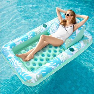 Inflatable Floating Lounge Bed 180x90cm PVC Adult Pool Float With Cup Holders And <b>Backrest</b> For Swimming Pool Relaxation - Product Image 1