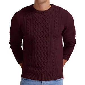 Vente en gros Pull décontracté d'hiver à col ras du cou de pêcheur pour hommes Pull-over tricoté avec bord côtelé