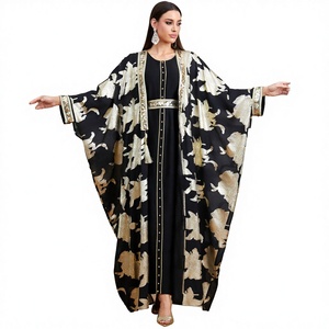 Abaya modeste musulmane transfrontalière du Moyen-Orient, ensemble deux pièces perlé, imprimé estampé or, <span class=keywords><strong>robe</strong></span> de soirée longue - Product Image 1