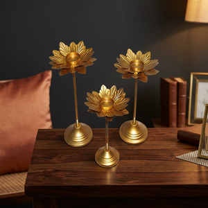 <b>Artificial</b> Lotus T-Light Holder & Candle Stand with Luxe Matte <b>Gold</b> Coating-Decorative Centerpiece - Product Image 2