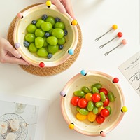 Bol à fruits en céramique classique, design fraise, pour smoothies, usage domestique, avec pics à fruits, plateau à fruits pour table basse, écologique
