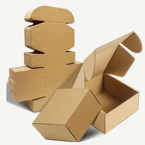 صندوق بريد بشعار مخصص صندوق بريد ورقي معاد تدويره ملون مضلع بني اللون للشحن