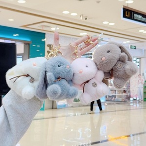 Küçük Karikatür Kawaii Tavşan Peluş Işıklı Anahtarlık Toplu Sevimli Yumuşak Dolgulu Hayvan Oyuncak Uzun Kulaklı Tüylü Taşınabilir Çanta Süsü - Product Image 1