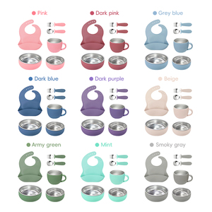 Safe Non Toxic 6 in 1 Metal Baby Feeding Bowl Set with Spoon Bib Soup Bowls Custom Logo Baby <b>Snack</b> <b>Container</b> - Product Image 3