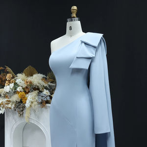 Jancember SF442 gaun <span class=keywords><strong>Prom</strong></span> malam Satu bahu Satin lembut mengkilap dengan kereta api - Product Image 3