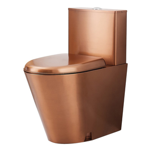 WC monobloc de luxe moderne en acier inoxydable, finition or rose, à double chasse, à poser au sol, avec siphon en S/P - Product Image 2