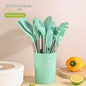 Ustensiles de cuisine en silicone, ensemble d'ustensiles de cuisine avec poignée en silicone et seau de rangement - Product Image 4