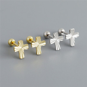 SP New Cross Studs Fashion 18K Gold Plated 925 Sterling Silver Cross <strong>Earrings</strong> Cartilage <strong>Screwbacks</strong> - Product Image 1
