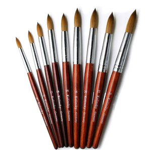 Pincel de Uñas Acrílico Kolinsky con Mango de Madera Roja, Cabeza Redonda Rizada, Herramienta Profesional para Manicura, Salón, Diseño y Arte de Uñas - Product Image 3