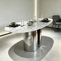 Ensemble de table à manger en marbre blanc de style rétro indien pour la salle à manger, avec 6 chaises et plateau tournant (Swirl ou Lazy Susan)