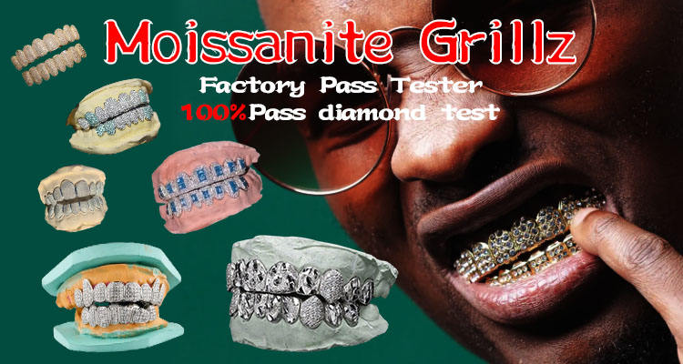 Hip Hop Grillz Diamond Teeth 8 Top 8 Bottom - Custom Zircon
