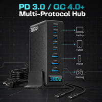 Station de charge GaN 380W pour bureau, 8 ports, alimentation intelligente 5C3A, affichage LED en temps réel, support antidérapant, pour bureau de jeu