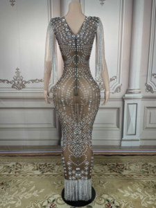 Vestidos de fiesta con borlas y cristales brillantes para mujer, vestidos de noche elegantes de malla Abiti Per La Madre de Sposa, superventas 2022 - Product Image 3