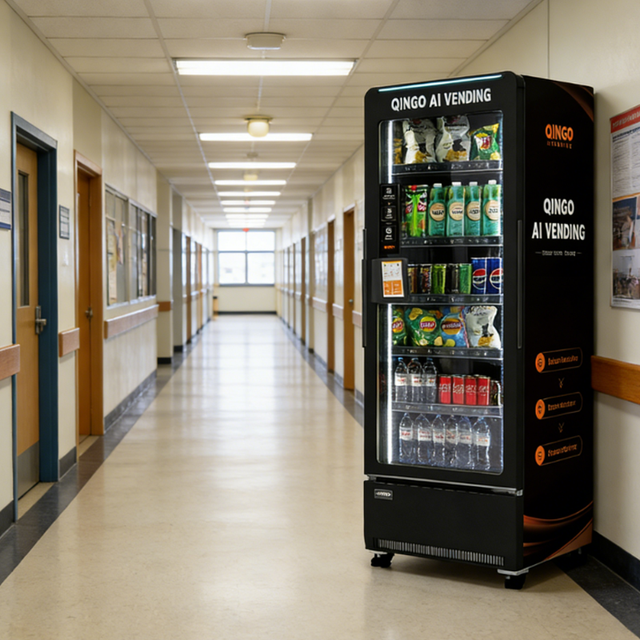 Qingo Premium Quality AI Smart Touch Screen Refrigerated Automatic Vending Machine SDK Enabled UVend Light Sanitization ADA