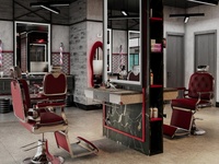 Perlengkapan Interior Toko Pangkas Rambut Modern, Furnitur Salon Custom, Meja Kerja Tukang Cukur Kayu dengan Cermin