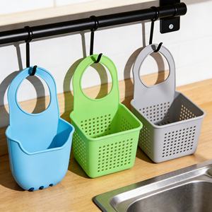 Panier d'égouttage suspendu portable pour cuisine, support en silicone pour éponge, boîte de rangement avec poches d'égouttage - Product Image 2