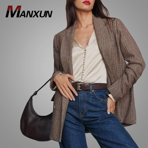New Trend Cashmere <strong>Lady</strong> Office Wear Elegant <strong>Check</strong> Autumn Blazer High Quality Button up <strong>Jacket</strong> Online - Product Image 1